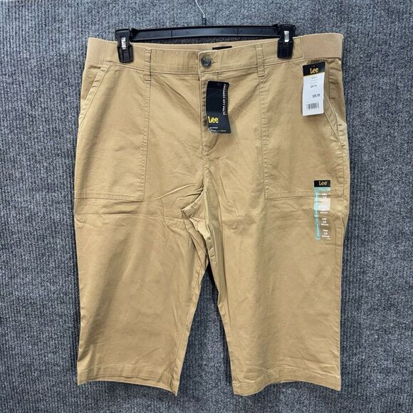 Lee Pants - Lee Skimmer Capri Shorts Womens 18 Khaki Tan Ultra Lux Comfort Flex Mid Rise NEW